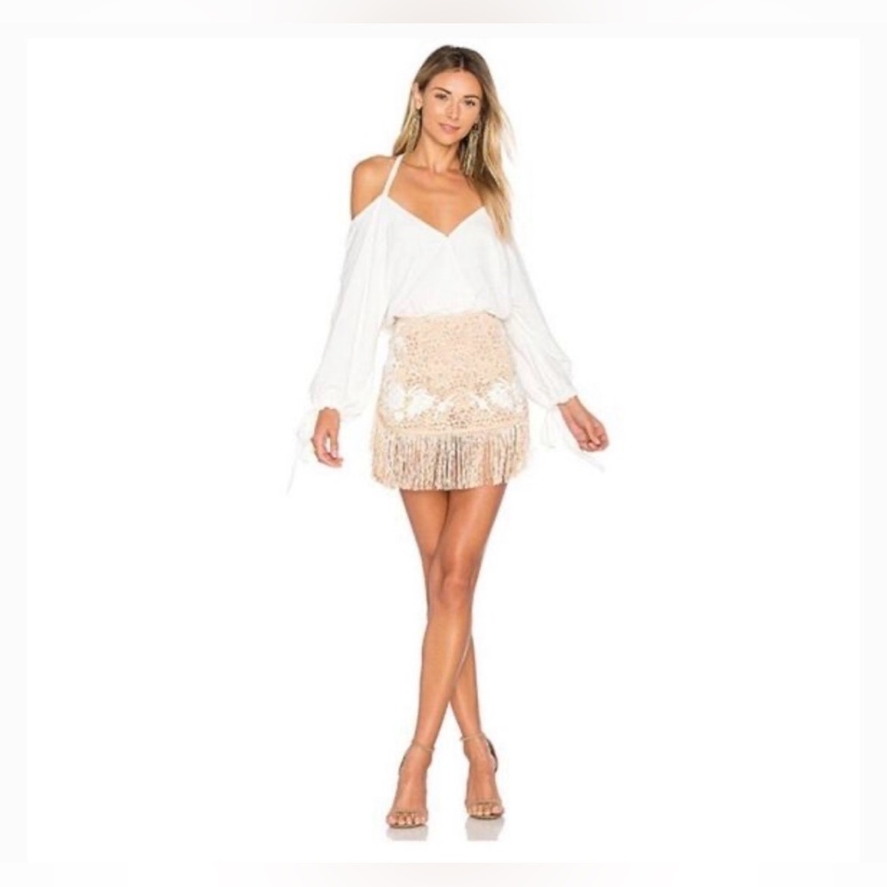 NWT For Love & Lemons Buenos Noches Bodysuit White Beige Small